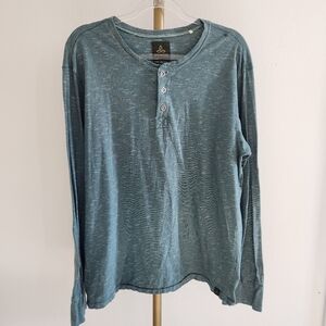 Prana Long Sleeve Button Henley Shirt Mens Size XL Teal Micro Stripe *spot*